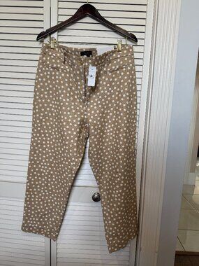 Ann Taylor Curvy Fit Cropped Ankle Pants Tan & White Polka Dot Size 14  NWT